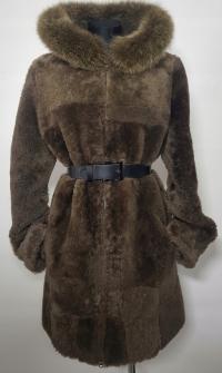 Naturalny kożuch SHEARLING futerko skóra owcza lis zimny brąz M L 38 40