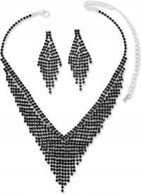 Srebrny komplet biżuterii ślubnej posrebrzana czarne cyrkonie masywna duża