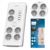 Listwa przeciwprzepięciowa PHILIPS 6 gniazd zasilania 5 port USB 2M biała