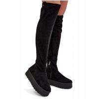 Kozaki Damskie BIG STAR Długie Buty Zimowe Za Kolano Czarne SS274264