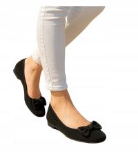 Балетки Женские черные балетки на плоской подошве с бантом 17696