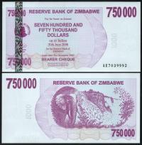 $ Zimbabwe 750000 DOLLARS P-52 UNC 2007