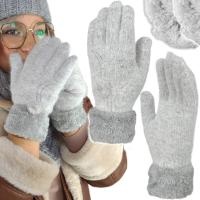 Wełniane RĘKAWICZKI damskie CIEPŁE GRUBE zimowe OCIEPLANE FUTERKIEM JAKOŚĆ