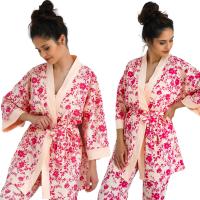 Piękny Kimonowy Szlafrok Kwiaty 100% Bawełna Polski Marguerite S/M Morela