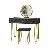 STÓŁ DO TOALETY Mirabell Czarny 100 cm z lustrem LED i stołkiem