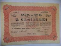 Akcja na 100 Złotych z1929r.-Spółka Akcyjna - H. Cegielski- Nr.30539-Rzadka