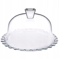 PATERA SZKLANA Z KLOSZEM NA CIASTO TORT OWOCE OKRĄGŁA TALERZ TACA DUŻA 24CM