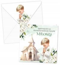 Приглашение на первое причастие имя ребенка и конверт с печатью