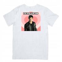 Biały T-shirt oversize bawełniany z nadrukiem team jacob zmierzch twilight