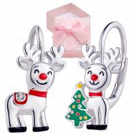 KOLCZYKI SREBRNE DLA DZIEWCZYNKI RENIFER I CHOINKA KOLCZYKI ŚWIĄTECZNE 925