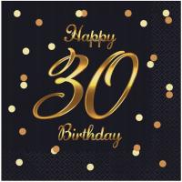 салфетки с Днем рождения 30 день рождения черный злотый