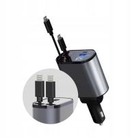 SZYBKA ŁADOWARKA SAMOCHODOWA DO TELEFONU 4w1 WYSUWANA KABEL USB-C LIGHTNING