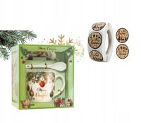 ZESTAW OZDOBNY KUBEK ŚWIĄTECZNY ZE SPODKIEM I ŁYŻECZKĄ PREZENT 400ML GRATIS