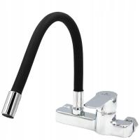 СМЕСИТЕЛЬ ДЛЯ КУХНИ НАСТЕННЫЙ ГИБКИЙ ПОДВИЖНЫЙ НОСИК ГИБКИЙ ХРОМ ЧЕРНЫЙ