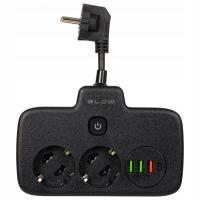 PRZEDŁUŻACZ ROZDZIELACZ ROZGAŁEŹNIK 2 GNIAZDA WŁĄCZNIK LISTWA 3x USB USB-C
