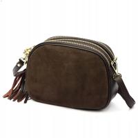 TOREBKA DAMSKA ZAMSZOWA LISTONOSZKA BRĄZOWA VERA PELLE SKÓRZANA CZEKOLADOWA