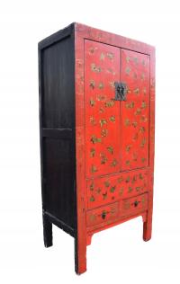 Chińska szafa czerwona malowana w złote motyle połowa XX w 174x85x54cm