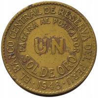 44786. Peru - 1 sol - 1948r. (czyszczona)