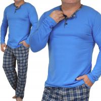 Мужская пижама с V-образным вырезом на 3 пуговицах, клетчатые брюки с карманами