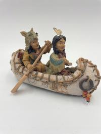 Figurka - Indian na kajaku z żywicy