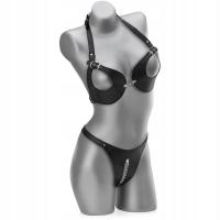 КОЖАНОЕ НИЖНЕЕ БЕЛЬЕ BDSM ОТКРЫТЫЙ БЮСТ БЮСТГАЛЬТЕР СТРИНГИ С ЦЕПОЧКОЙ