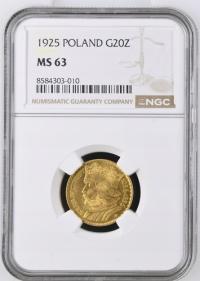 Polska - 20zł - Chrobry - 1925 - Grading NGC MS63 - Piękna i Rzadka