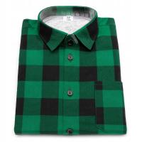 KOSZULA CHŁOPIĘCA FLANELOWA W KRATĘ ZIELONA Z DŁUGIM RĘKAWEM