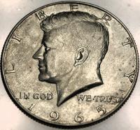 USA 1/2 dolara Half Dollar 1965 KENNEDY John F JFK SREBRO