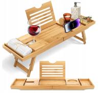 TACA PÓŁKA ŚNIADANIOWA DO KĄPIELI ŁÓŻKA BAMBUSOWA DUŻA ŁAZIENKOWA DREWNIANA