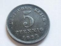 nr1455 Niemcy Stara Moneta 5 Pfennig Fenigów 1922 G