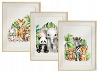 Zestaw 3 plakaty obrazki dziecięce 40x 50 cm Tryptyk safari zwierzątka las