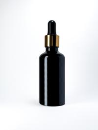 Butelka szklana 50 ml czarna z pipetą złoto-czarną + wkładka