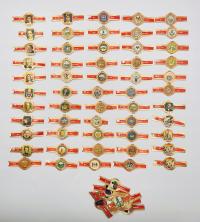 Etykiety cygarowe R.J. USA portrety i herby 1960s 78 szt.