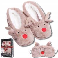 Ciepłe Kapcie Damskie i Opaska na Oczy Bambosze Prezent Swięta MORAJ