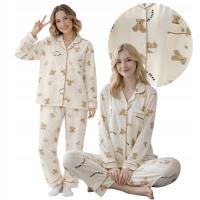 PIŻAMA DAMSKA DWUCZĘŚCIOWA WYGODNA ROZPINANA DŁUGI RĘKAW SPODNIE CIEPŁA