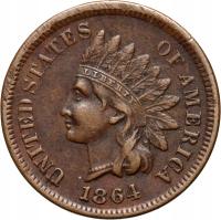 #AJ# USA, 1 cent 1864, Indianin, litera L. Rzadki rocznik.