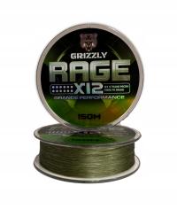 12 splotowa plecionka wędkarska GRIZZLY RAGE zielona mocna 0,18mm 150m 31kg