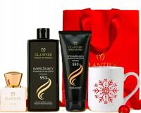 GLANTIER Zestaw prezentowy do włosów dla Niej + Perfumy Premium 553 + Kubek