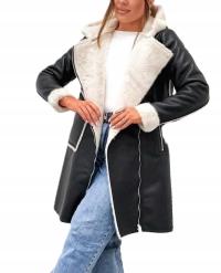 Kożuszek zimowy Kożuch damski płaszcz GLAKATE czarny kaptur futro XXL 44