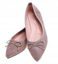 Damskie baleriny balerinki z kokardką Khaki szpic płaski obcas 16004