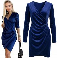 Elegancka welurowa SUKIENKA DAMSKA kopertowa święta sylwester OKTAVIA SALE