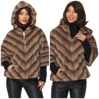KURTKA DAMSKA zimowa gruba futrzana futerko z kapturem kieszeniami beżowa