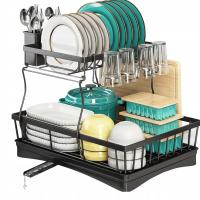 Сушилка для посуды двухуровневая тарелка столовые приборы сушилка для посуды черный
