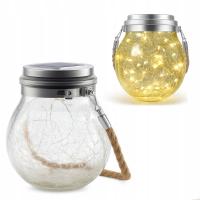 OGRODOWA LAMPA SOLARNA LED CRACKLE SZKLANY SŁOIK CZUJNIK ZMIERZCHU WISZĄCA