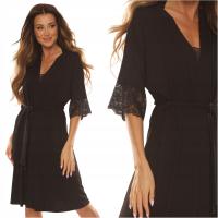 Женский халат из вискозы с кружевом DE LAFENSE 643 NOELA черный