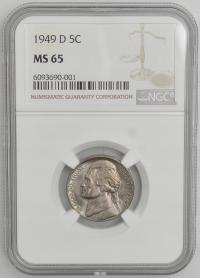 7.vv.USA, 5 CENTÓW 1949 D NGC MS65