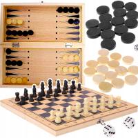 Классические шахматы деревянные складные 3в1 шашки нарды кубики для детей