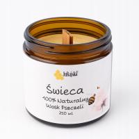 Świeca Świeczka wosk pszczeli szkło słoiczek drewniany knot 250 ml JuRajska