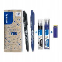 Mega Zestaw 2x PILOT FRIXION 0,7 niebieski,czarny + wkład x6 + gumka +opak.