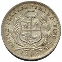 44627. Peru - 1/2 dinero - 1905r. - Ag